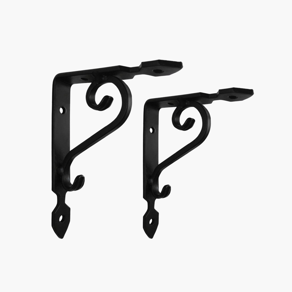  A pair of iron metal ornate scroll design shelf brackets